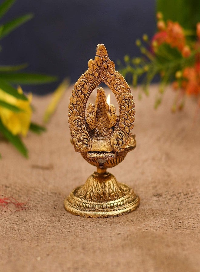 كلاسيك معدن كلاسيكي عتيق Ganeshaji Idols Diya مطلي بالذهب لمصباح زيت المعبد للمنزل والمكتب وغرفة بوجا، ديكور ديوالي 5 باتي ديا | (عبوة من 1، ذهبي) - Image 5